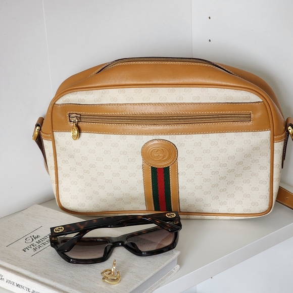 RARE Authentic Gucci Cream/Caramel Microguccisima Vintage Monogram Crossbody Bag - Picture 13 of 14